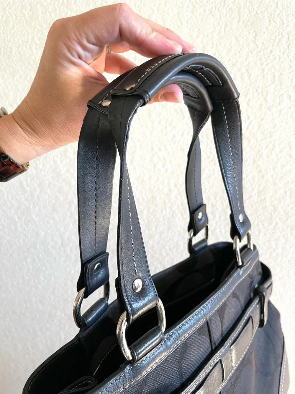 COACH Vintage Y2K Hamptons Black Jacquard Python Stripe Carryall Tote Bag 10262